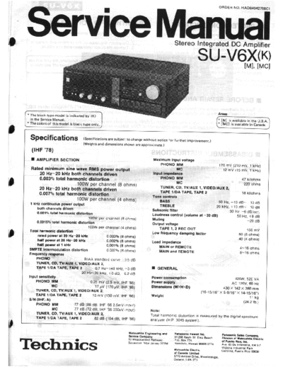 Technics SU-V6X (K) Service Manual Stereo Integrated DC Amplifier - (4.797Kb) 3 Part File - pag. 13